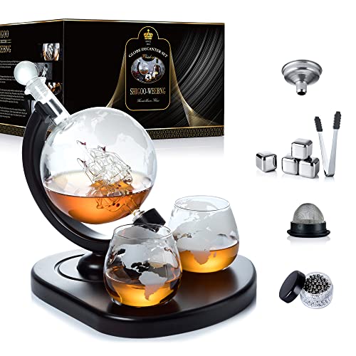 Whiskey Decanter SetGlobe DecanterWhiskey Gifts for Men Husband Him Boyfriend Dad Womenwith 2 GlassesBeads4 Ice CubesTong  FunnelBeverage Drink Dispenserfor WhiskyLiquorWineBrandyCognac